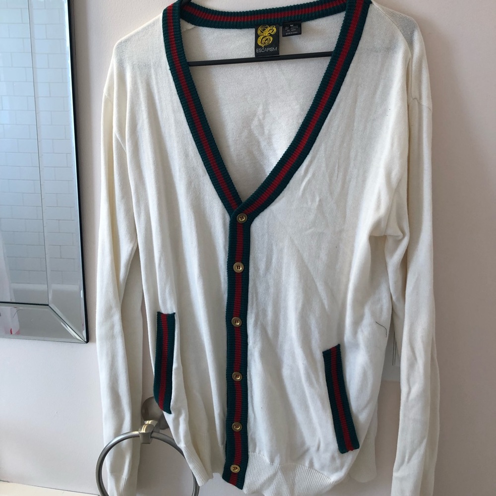 White stripped green & red Cardigan.